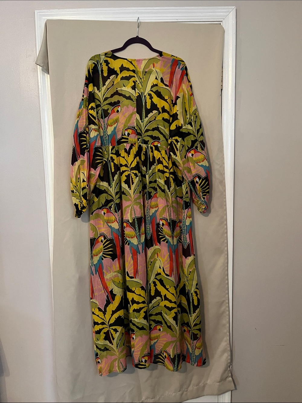 Boden Tropical Parrot Maxi Dress in Black, Pink, Yellow, Blue - Picture 2 of 6